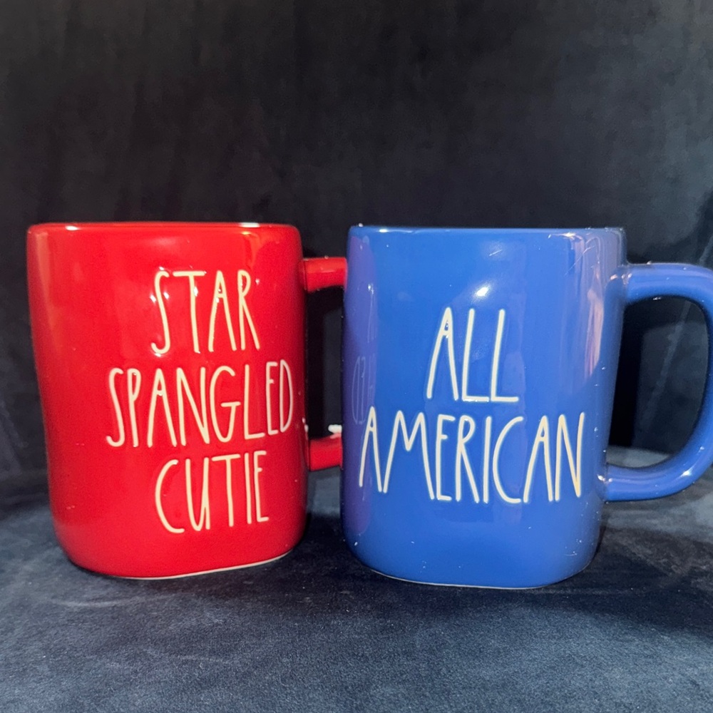 Rae Dunn 2 Pack: All American and Star Spangled Cutie Mugs - Blue and Red